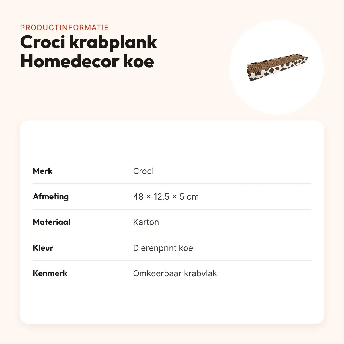 Croci krabplank Homedecor dierenprint koe 48 x 12,5 x 5 cm – productinformatie