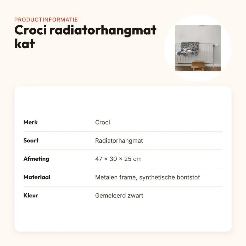 Croci radiatorhangmat kat gemeleerd zwart 47 x 30 x 25 cm – productinformatie