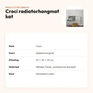 Croci radiatorhangmat kat gemeleerd zwart 47 x 30 x 25 cm – productinformatie