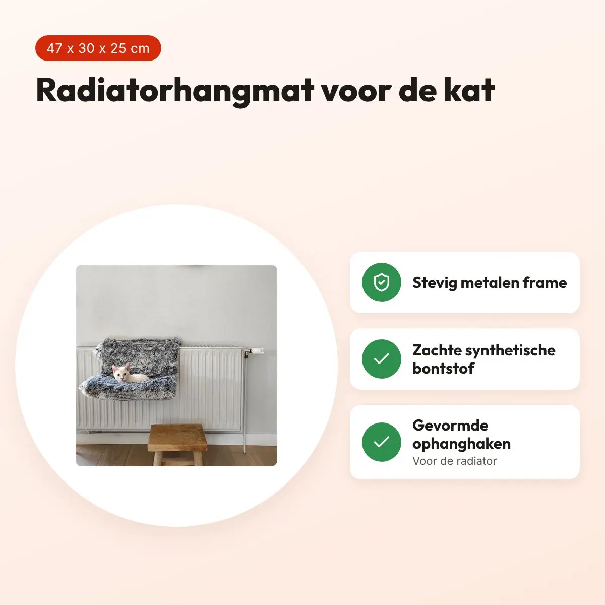 Croci radiatorhangmat kat gemeleerd zwart 47 x 30 x 25 cm – voordelen