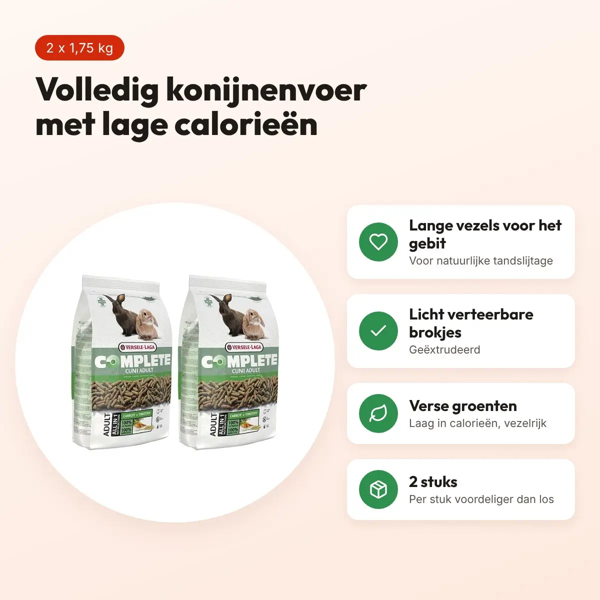 Cuni Complete konijnenvoer adult 1,75 kg – lage calorie – multipack 2 stuks – voordelen