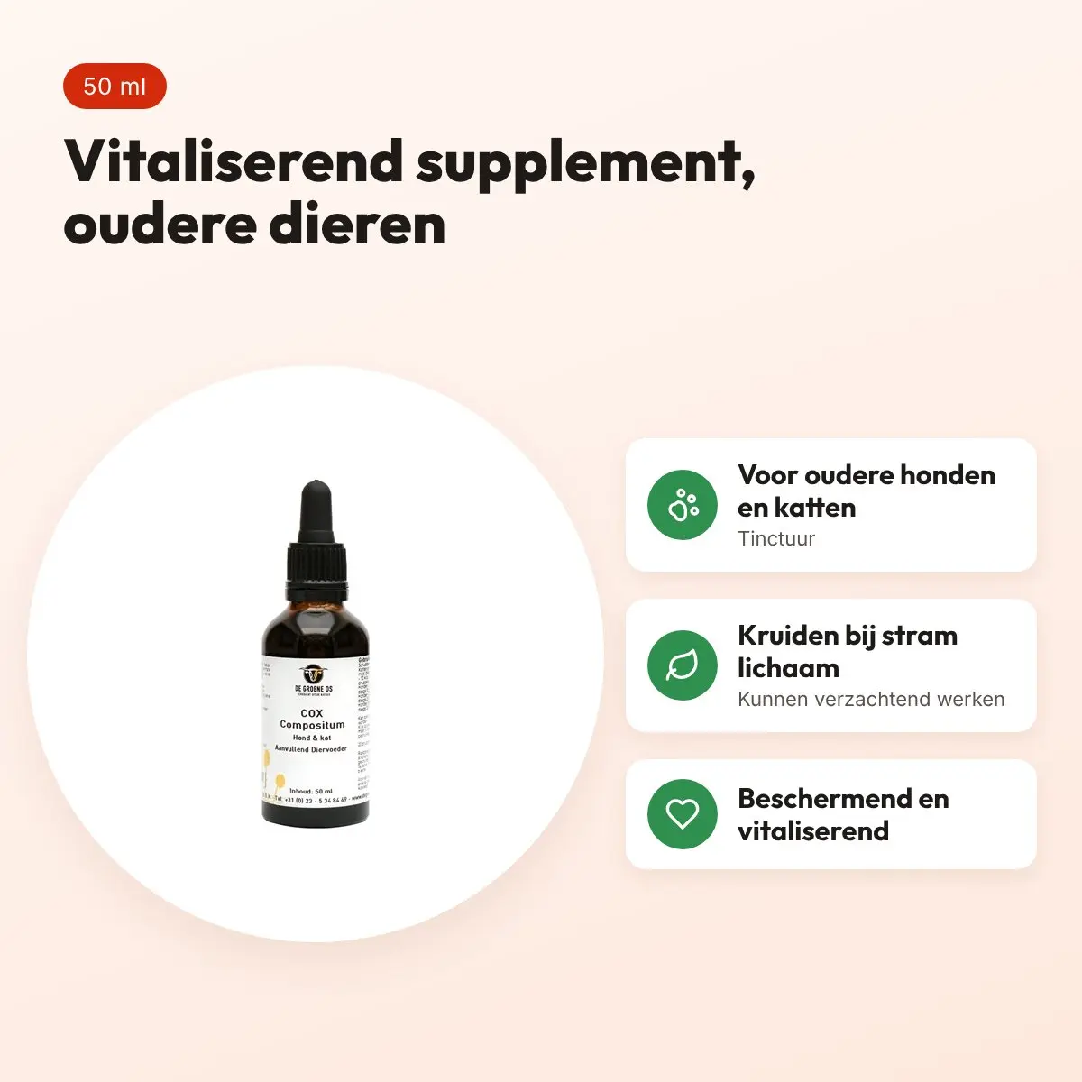 De Groene Os Cox Compositum 50 ml – oudere honden en katten – voordelen