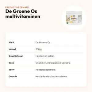 De Groene Os multivitaminen/mineralen complex 250 g – hond en kat – productinformatie