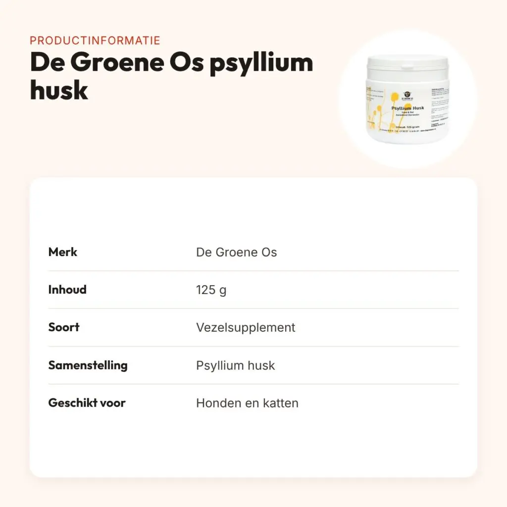 De Groene Os psyllium husk 125 g – vezels voor hond en kat – productinformatie