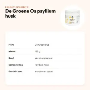 De Groene Os psyllium husk 125 g – vezels voor hond en kat – productinformatie