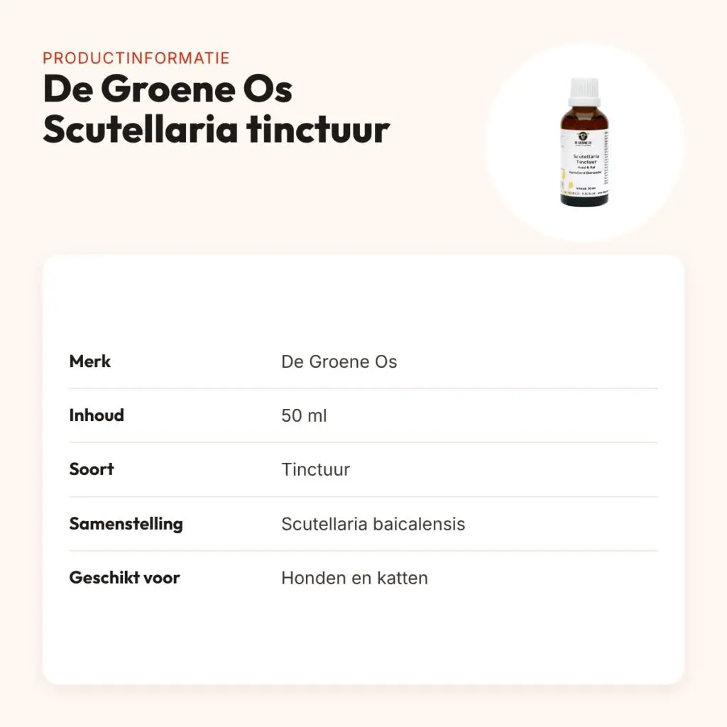 De Groene Os Scutellaria tinctuur 50 ml – supplement hond en kat – productinformatie