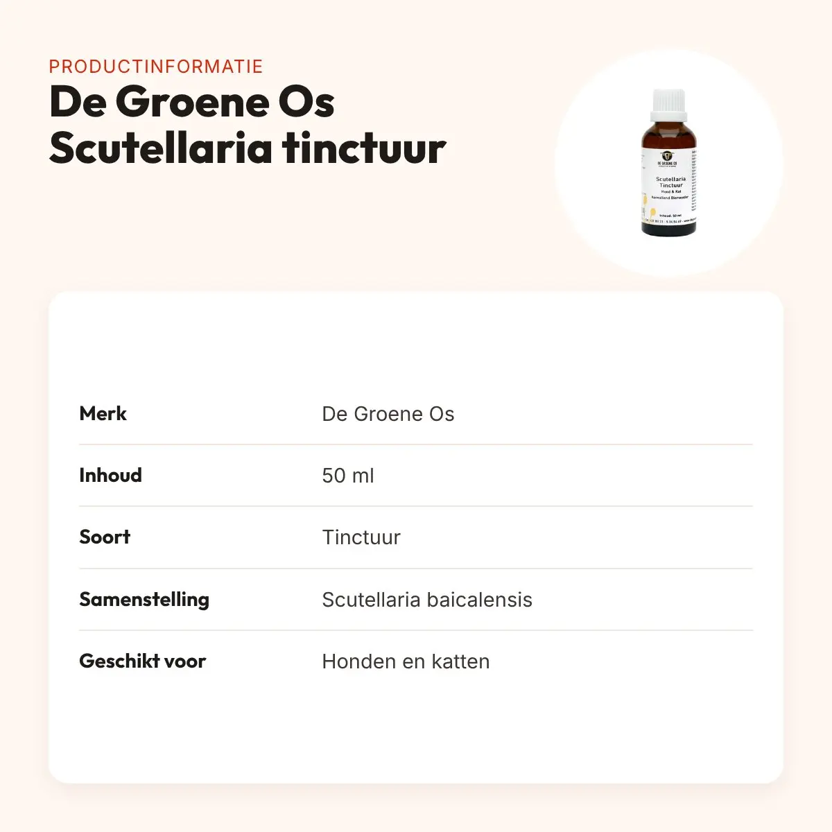 De Groene Os Scutellaria tinctuur 50 ml – supplement hond en kat – productinformatie