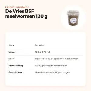 De Vries Black Soldier Fly meelwormen 120 g (870 ml) – gedroogd – productinformatie