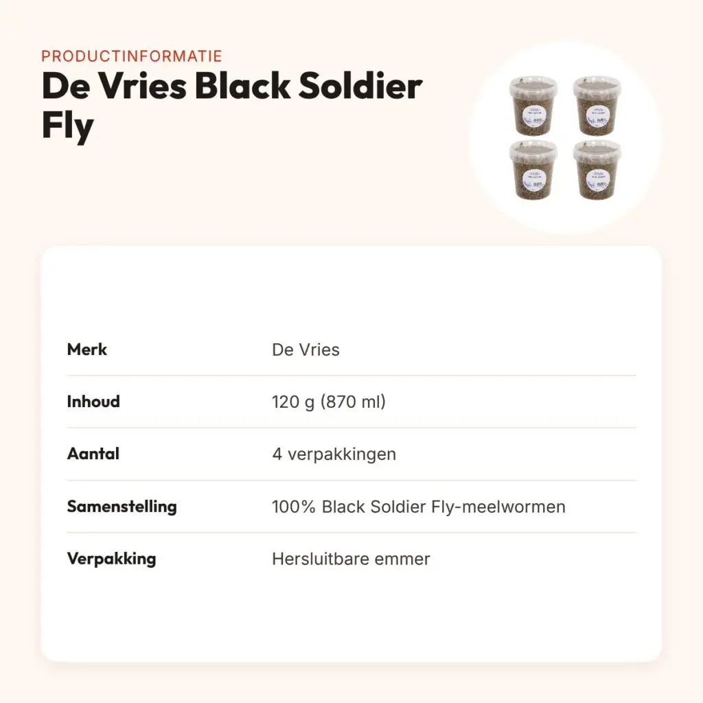 De Vries Black Soldier Fly meelwormen 120 g (870 ml) – multipack 4 stuks – productinformatie