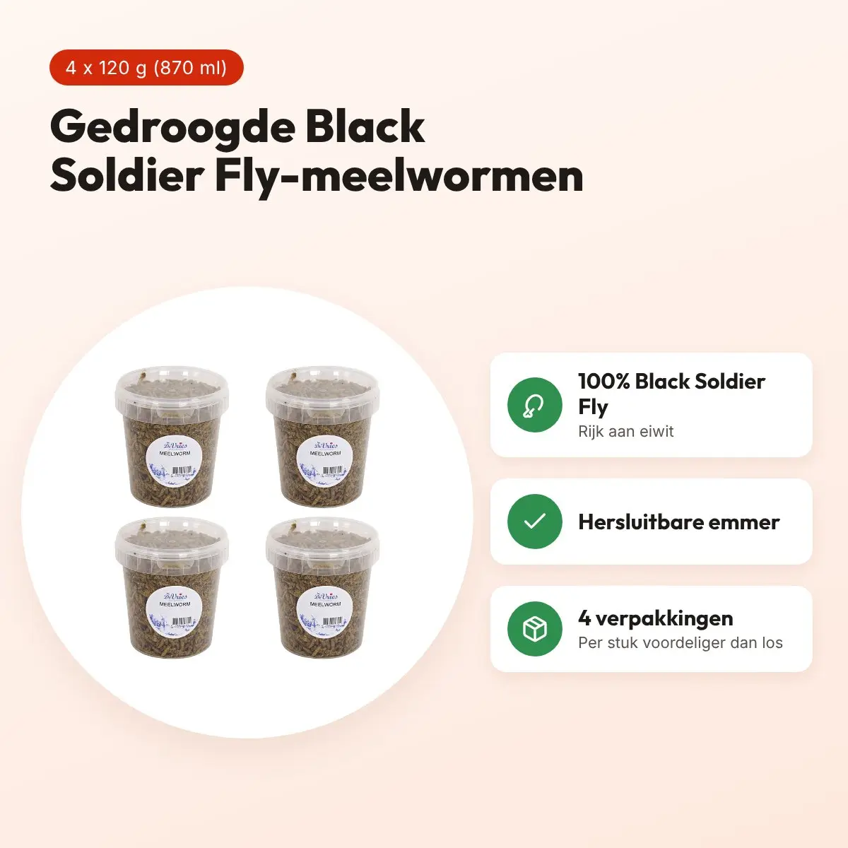 De Vries Black Soldier Fly meelwormen 120 g (870 ml) – multipack 4 stuks – voordelen