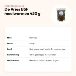 De Vries Black Soldier Fly meelwormen 450 g – 52,6% eiwit, gedroogd – productinformatie
