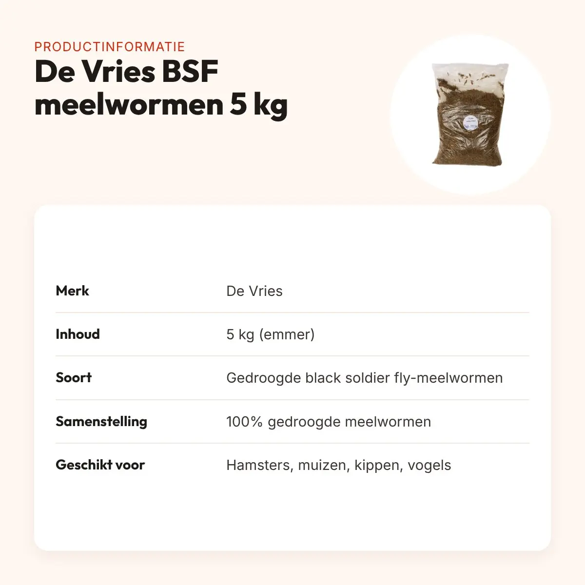 De Vries Black Soldier Fly meelwormen 5 kg – gedroogd, eiwitrijk – productinformatie
