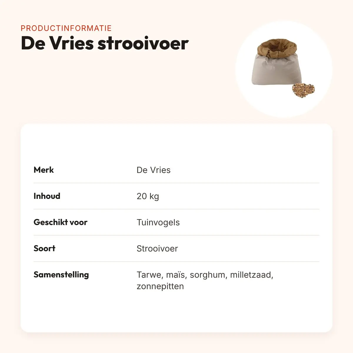 De Vries strooivoer voor vogels 20 kg – gemengde zaadmengeling – productinformatie