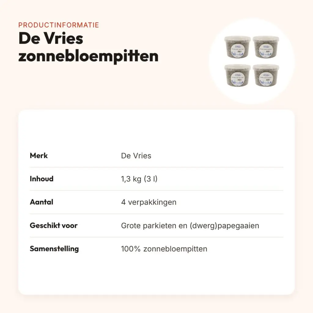 De Vries zonnebloempitten gestreept 1,3 kg – vogelvoer, multipack 4 stuks – productinformatie