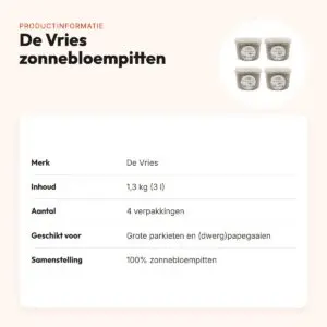De Vries zonnebloempitten gestreept 1,3 kg – vogelvoer, multipack 4 stuks – productinformatie