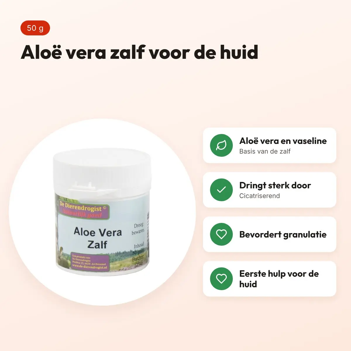Dierendrogist aloë vera zalf 50 g – op basis van aloë vera en vaseline – voordelen