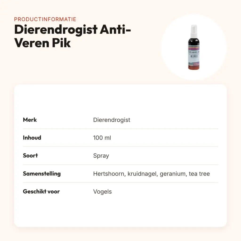Dierendrogist Anti-Veren Pik spray 100 ml – tegen verenpikken bij vogels – productinformatie