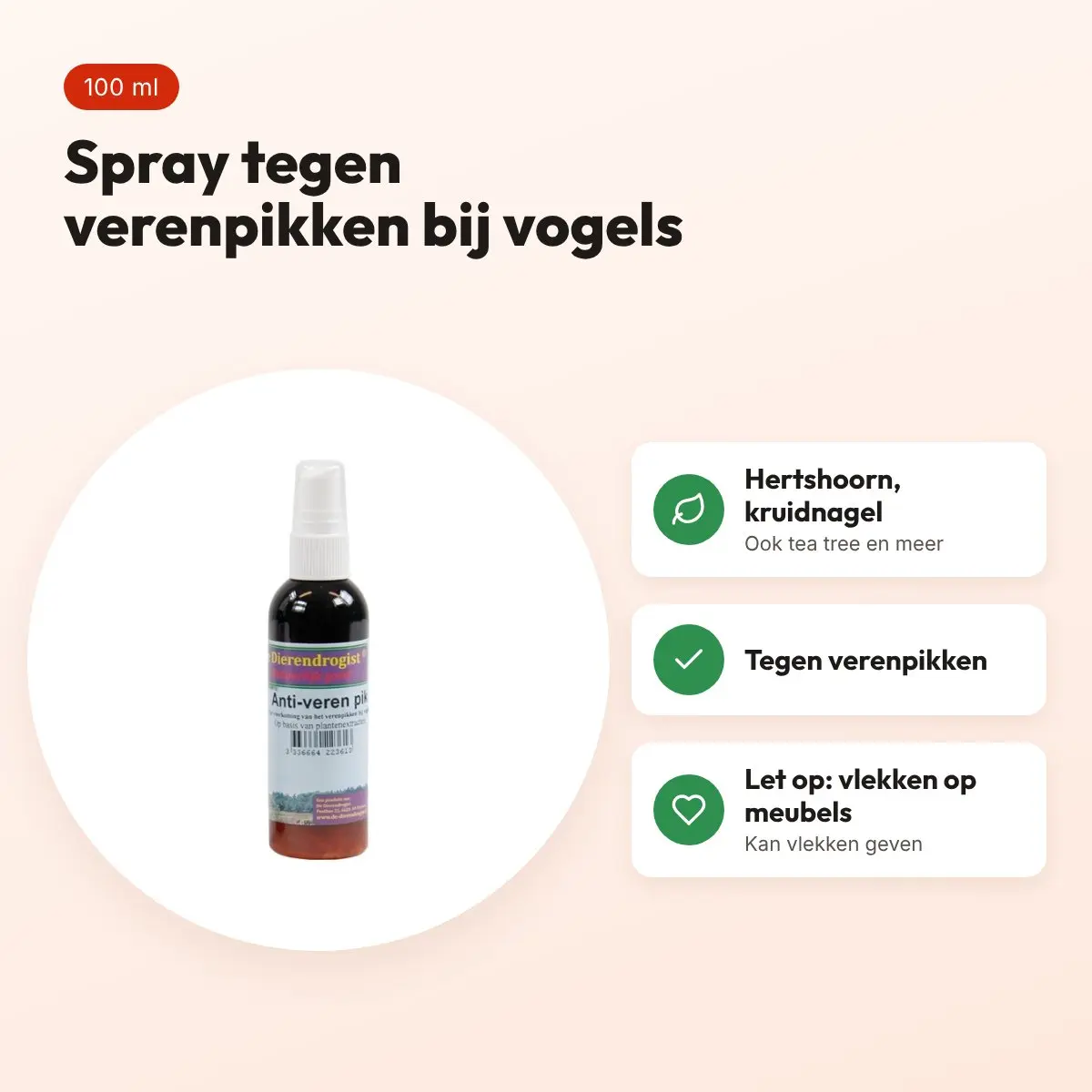 Dierendrogist Anti-Veren Pik spray 100 ml – tegen verenpikken bij vogels – voordelen