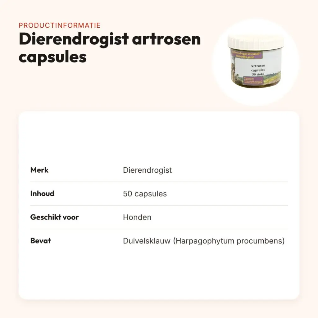 Dierendrogist artrosen capsules 50 stuks – duivelsklauw, voor honden – productinformatie
