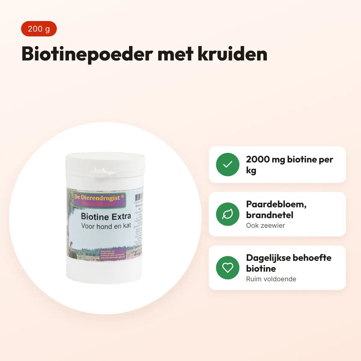 Dierendrogist biotine extra poeder 200 g – met kruiden voor hond – voordelen