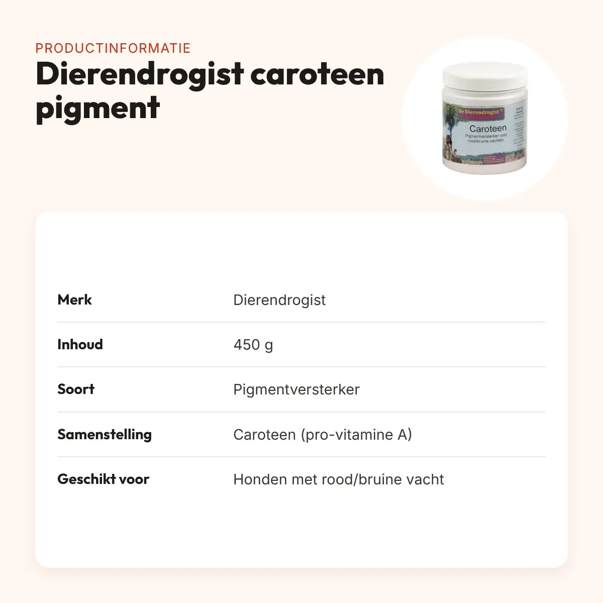 Dierendrogist caroteen pigmentversterker 450 g – rood/bruine vachten – productinformatie