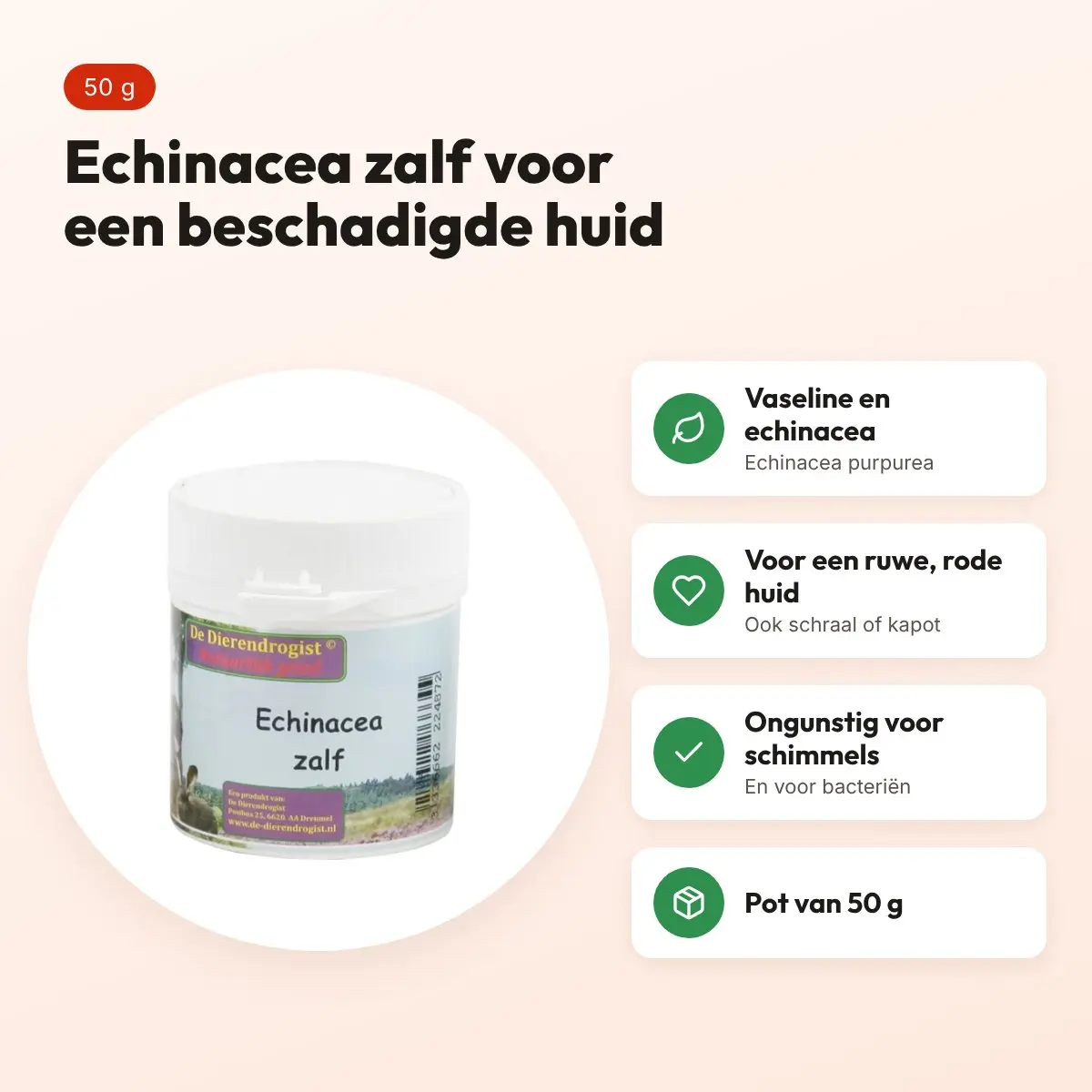 Dierendrogist echinacea zalf 50 g – op basis van vaseline – voordelen
