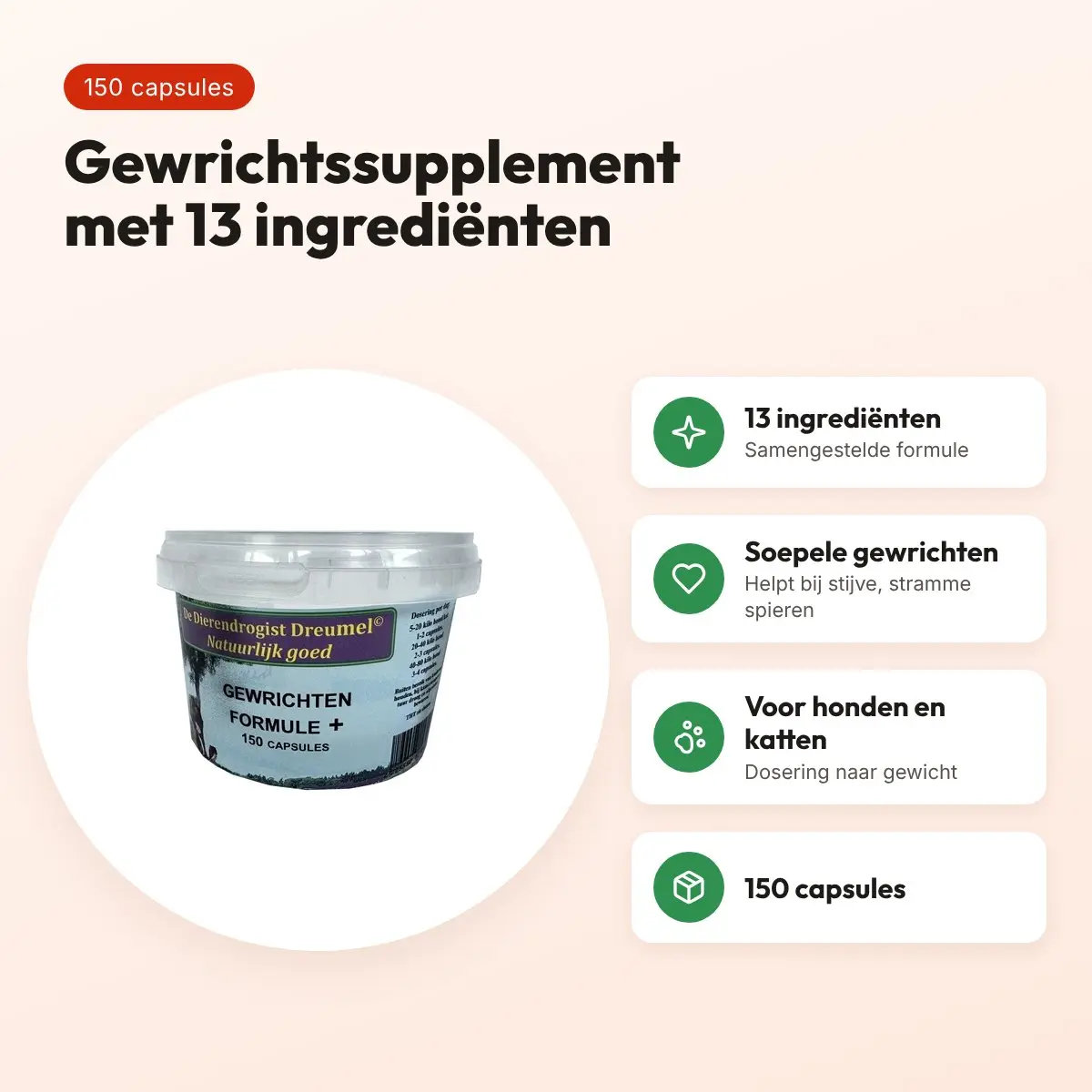 Dierendrogist Gewichtsformule+ capsules 150 stuks – gewrichten – voordelen