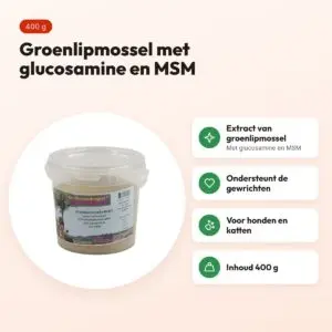 Dierendrogist GLM MSM glucosamine 400 g – gewrichten, hond en kat – voordelen