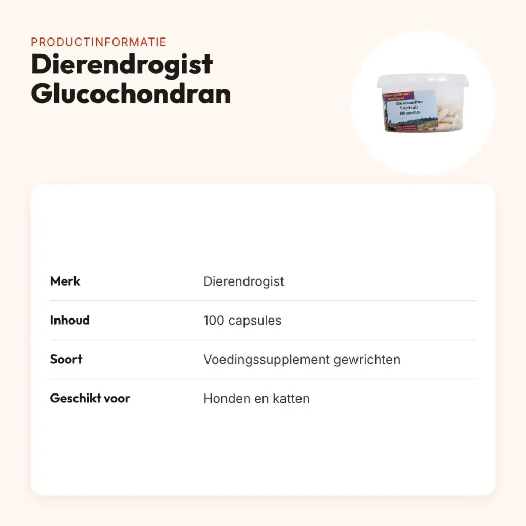 Dierendrogist Glucochondran capsules 100 stuks – gewrichten, hond en kat – productinformatie