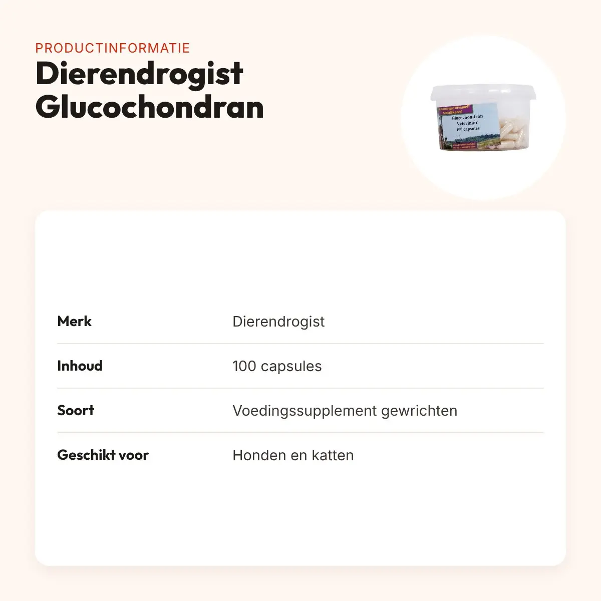 Dierendrogist Glucochondran capsules 100 stuks – gewrichten, hond en kat – productinformatie