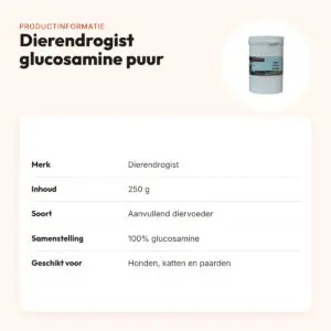 Dierendrogist glucosamine 100% puur 250 g – hond, kat en paard – productinformatie