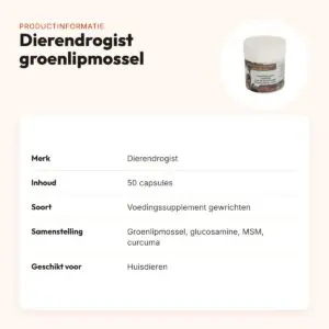 Dierendrogist groenlipmossel met glucosamine, MSM en curcuma 50 stuks – productinformatie