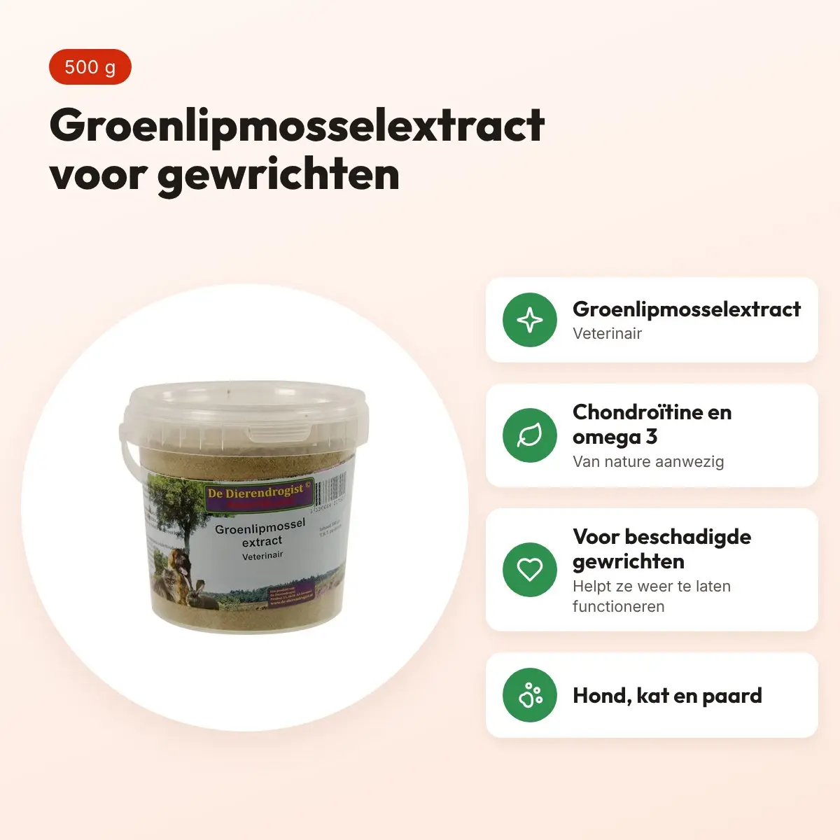 Dierendrogist groenlipmosselextract veterinair 500 g – gewrichten – voordelen