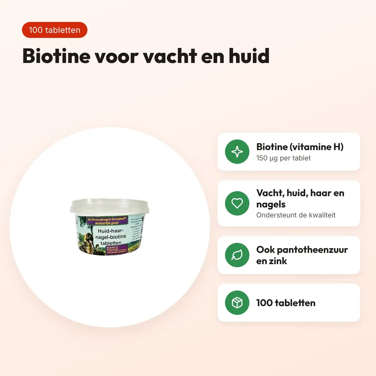 Dierendrogist huid-haar-nagel biotine tabletten 100 stuks – voordelen