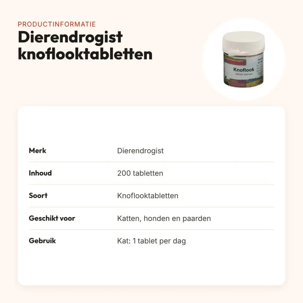Dierendrogist knoflooktabletten 200 stuks – kat, hond en paard – productinformatie