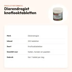 Dierendrogist knoflooktabletten 200 stuks – kat, hond en paard – productinformatie