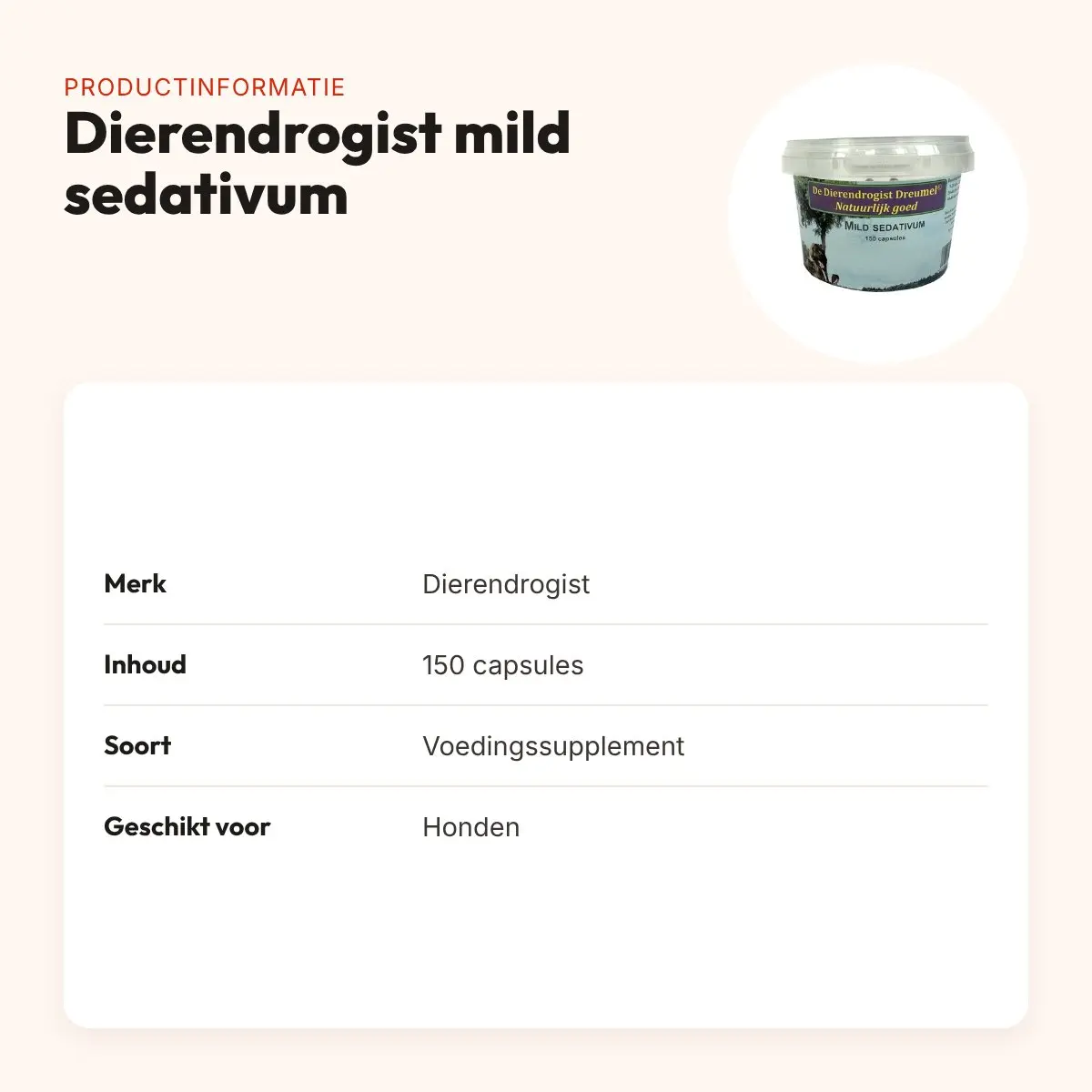 Dierendrogist mild sedativum capsules 150 stuks – kalmerend, hond – productinformatie