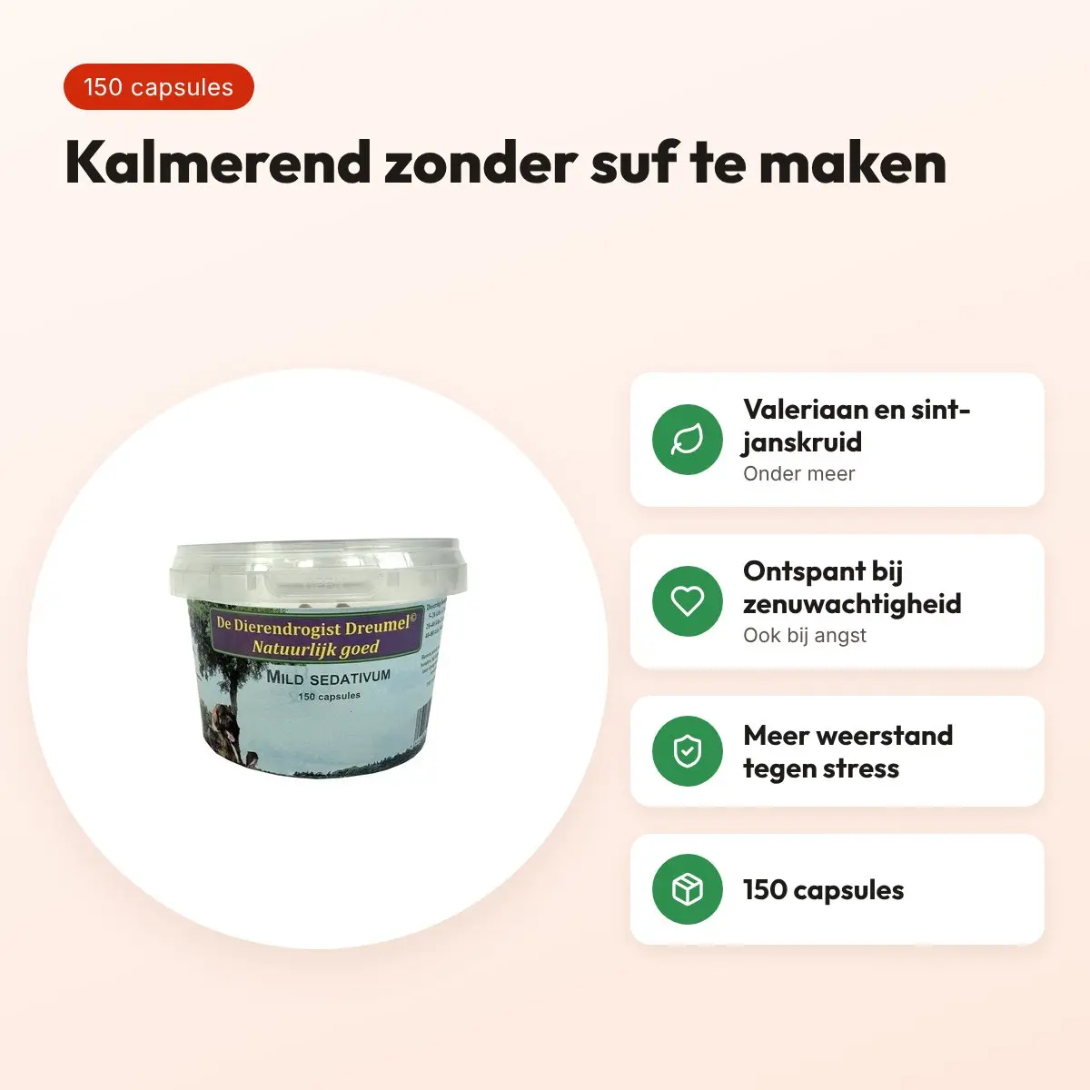 Dierendrogist mild sedativum capsules 150 stuks – kalmerend, hond – voordelen