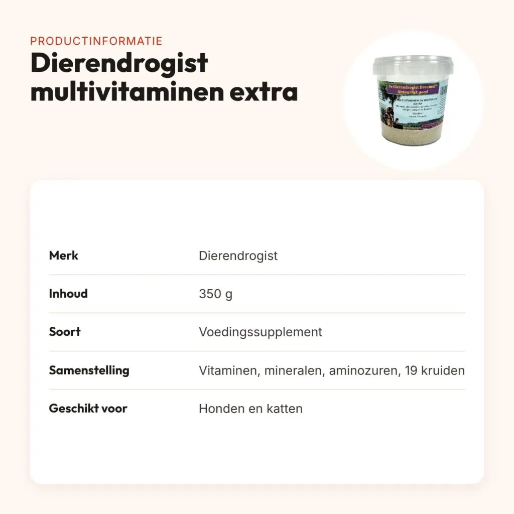 Dierendrogist multivitaminen en mineralen extra 350 g – hond, kat – productinformatie