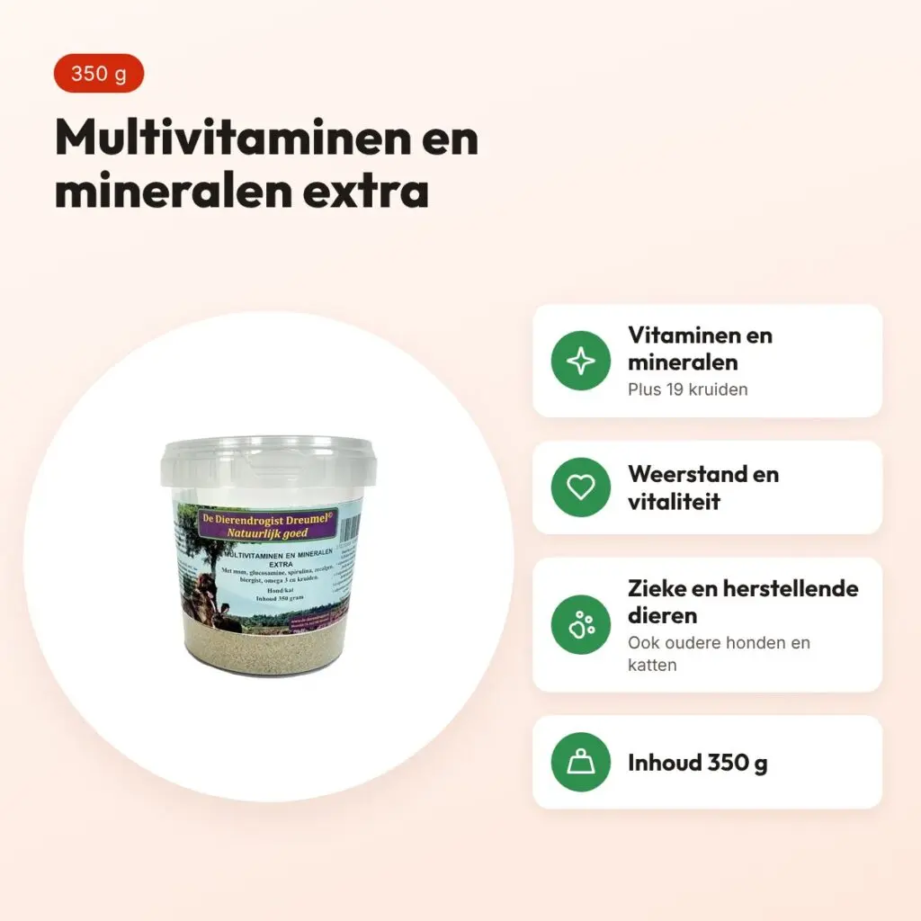 Dierendrogist multivitaminen en mineralen extra 350 g – hond, kat – voordelen