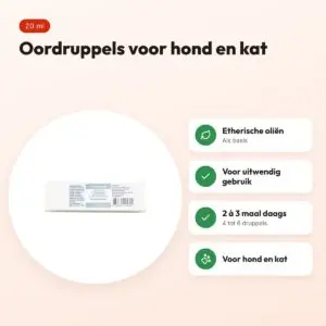 Dierendrogist oordruppels voor hond en kat 20 ml – etherische oliën – voordelen