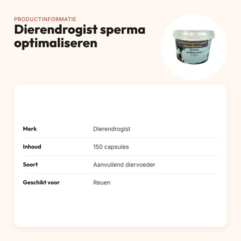 Dierendrogist sperma optimaliseren capsules 150 stuks – reuen – productinformatie