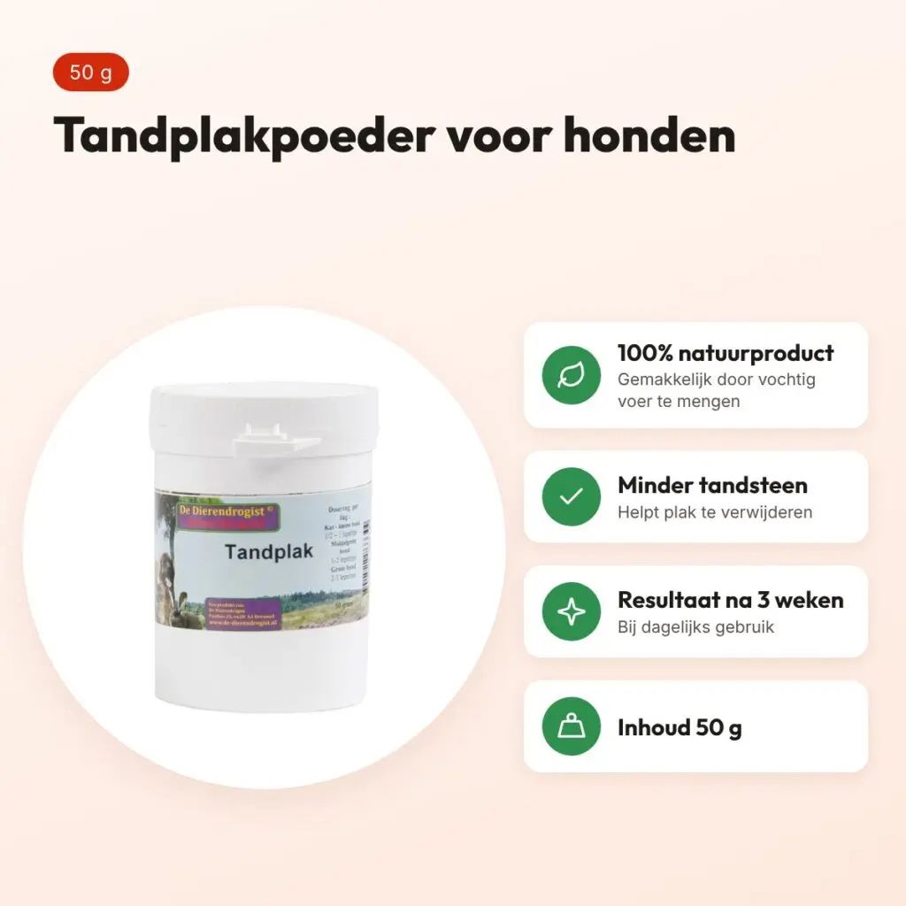 Dierendrogist tandplakpoeder 50 g – tandverzorging voor honden – voordelen