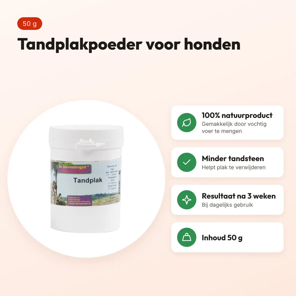 Dierendrogist tandplakpoeder 50 g – tandverzorging voor honden – voordelen