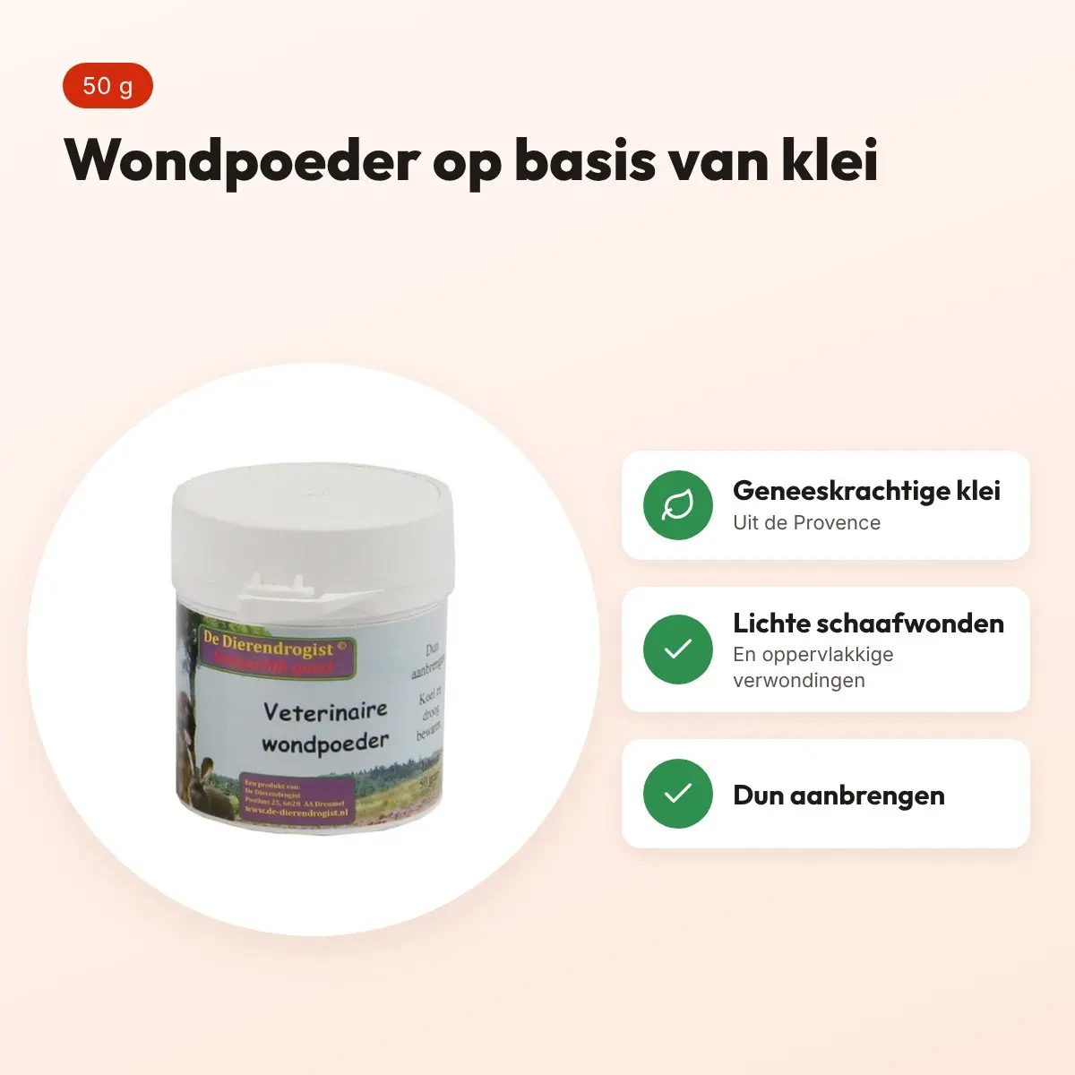 Dierendrogist veterinaire wondpoeder 50 g – op basis van klei – voordelen
