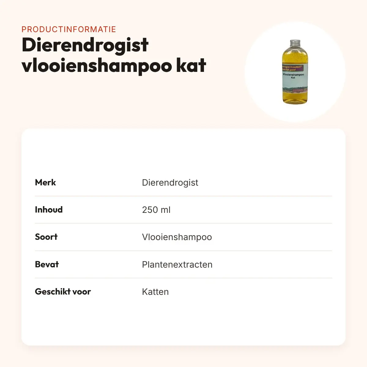 Dierendrogist vlooienshampoo kat 250 ml – plantenextracten – productinformatie