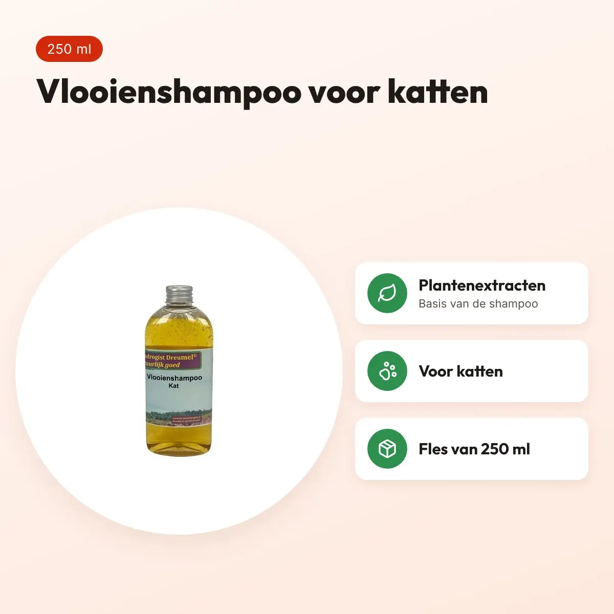 Dierendrogist vlooienshampoo kat 250 ml – plantenextracten – voordelen