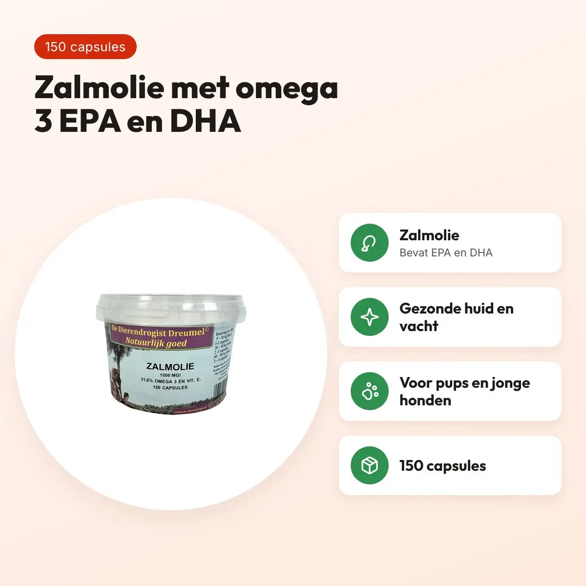 Dierendrogist zalmolie 150 capsules – omega 3 voor honden – voordelen