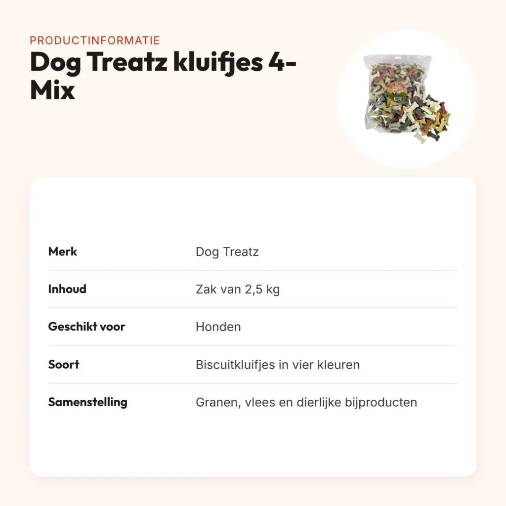 Dog Treatz kluifjes 4-Mix 2,5 kg – krokante biscuitkluifjes in vier kleuren – productinformatie