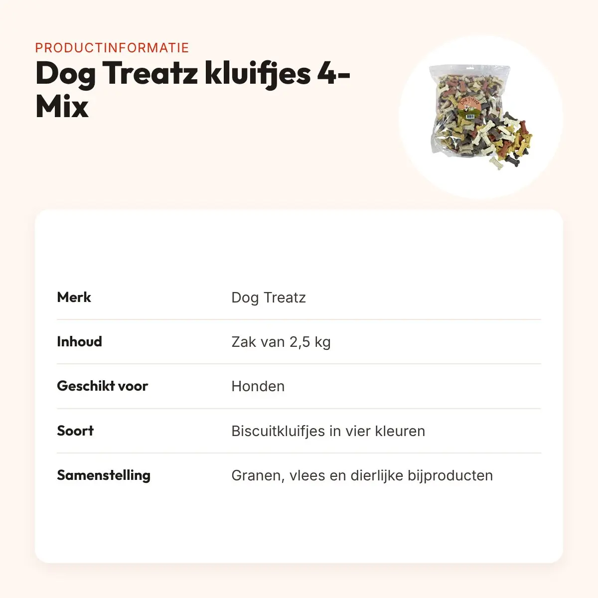 Dog Treatz kluifjes 4-Mix 2,5 kg – krokante biscuitkluifjes in vier kleuren – productinformatie